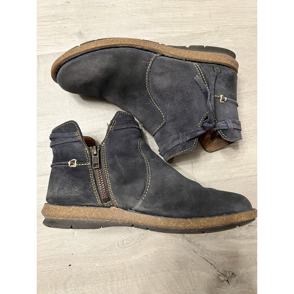 Womens BORN Wynter Ankle Boots Navy Leather Side Zip - US Size 7